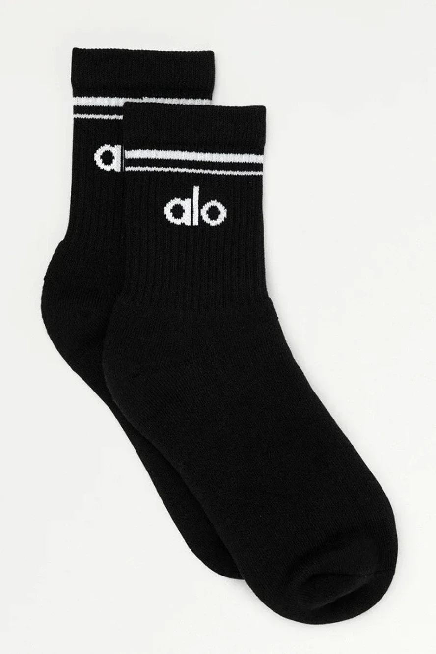 Alo Yoga Unisex Half-Crew Socks – Black/White – Size Small NWT